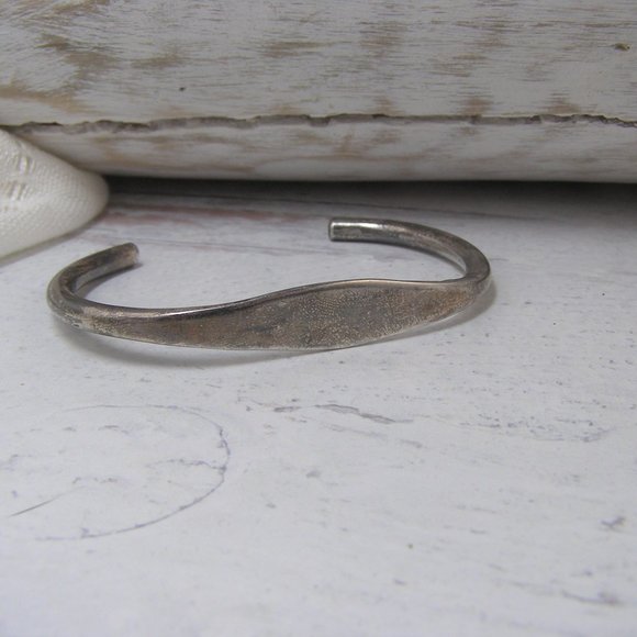 Vintage Sterling Silver ID Style Sleek Stacking Cuff Bracelet Mexico Engraveable - Picture 5 of 6